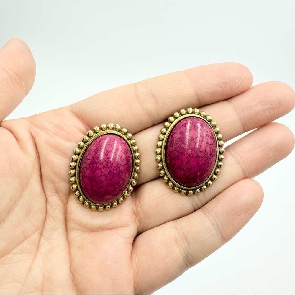 Vintage Art Deco Purple Faux Gem
Gold Tone Earrings
